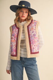 Patchwork Picnic Floral Print Sherpa Vest - Westly