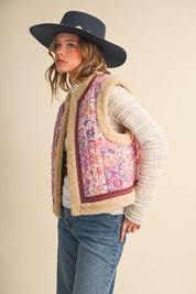 Patchwork Picnic Floral Print Sherpa Vest - Westly