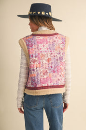 Patchwork Picnic Floral Print Sherpa Vest - Westly