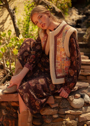 Patchwork Picnic Floral Print Sherpa Vest - Westly