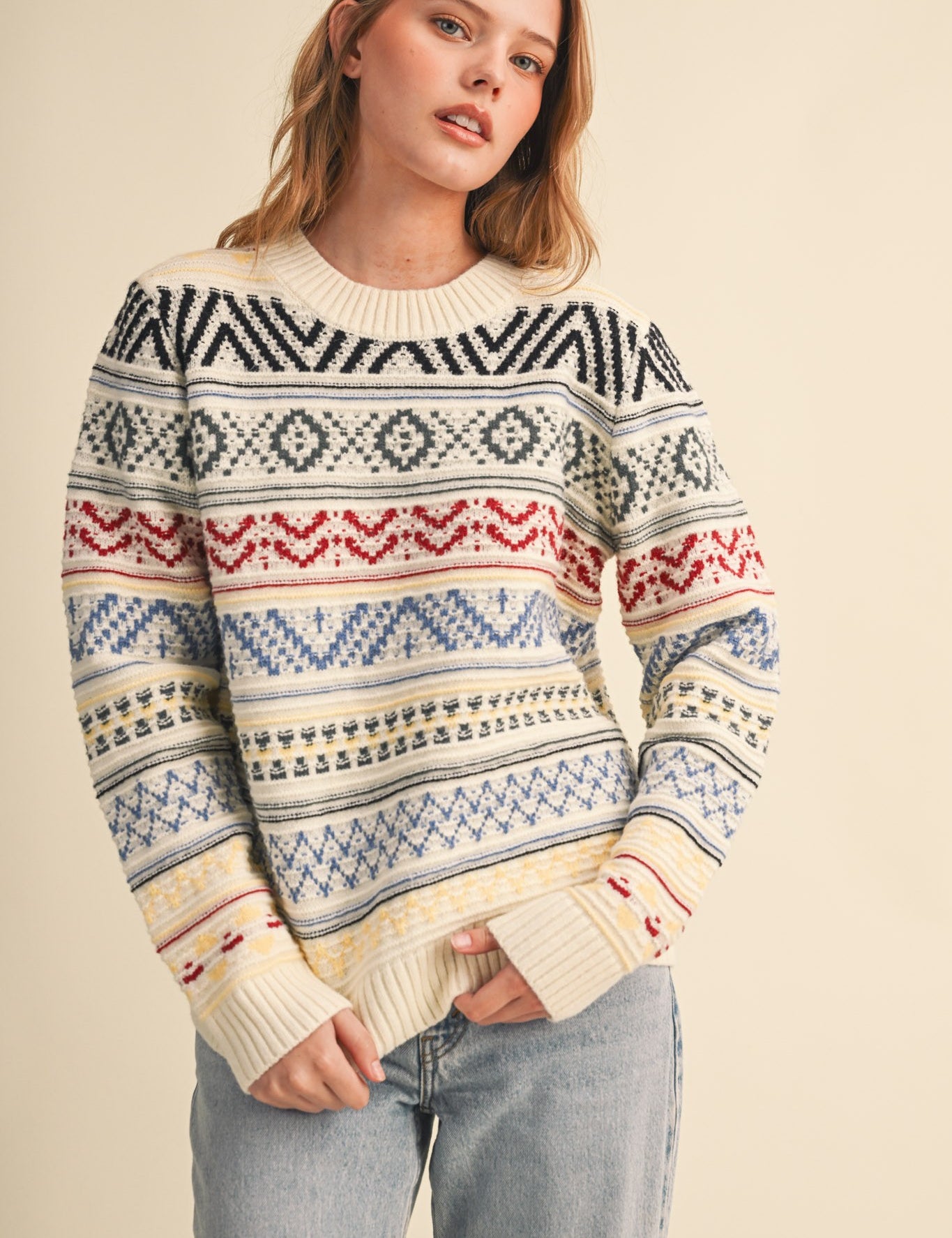 Pattern Journal Geometric Knit Sweater in Off White - product photo 1