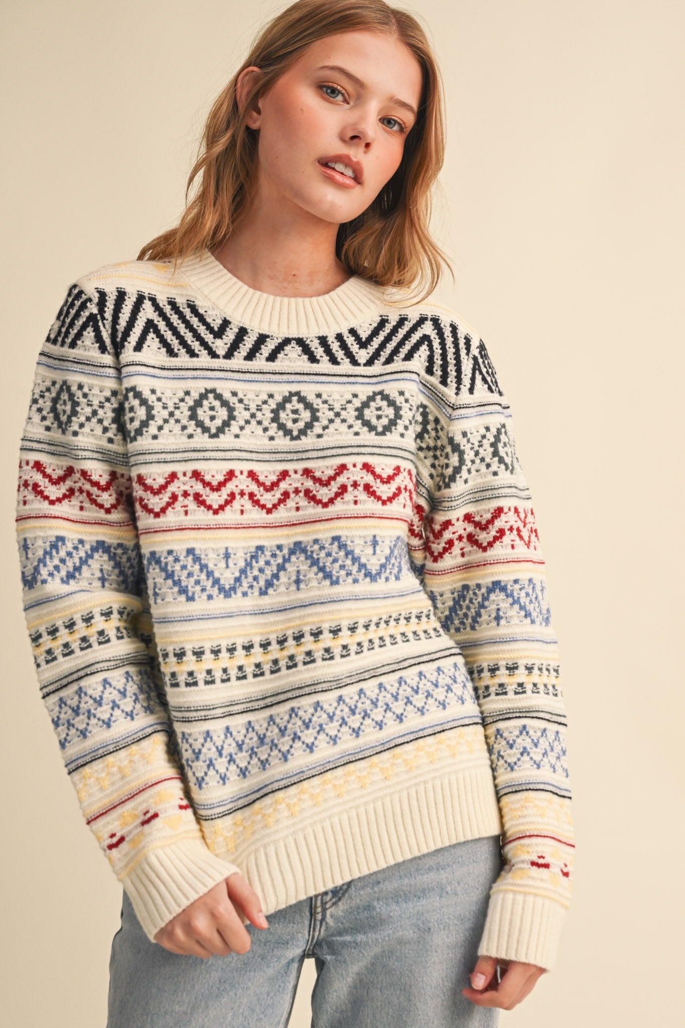 Pattern Journal Geometric Knit Sweater in Off White - product photo 2