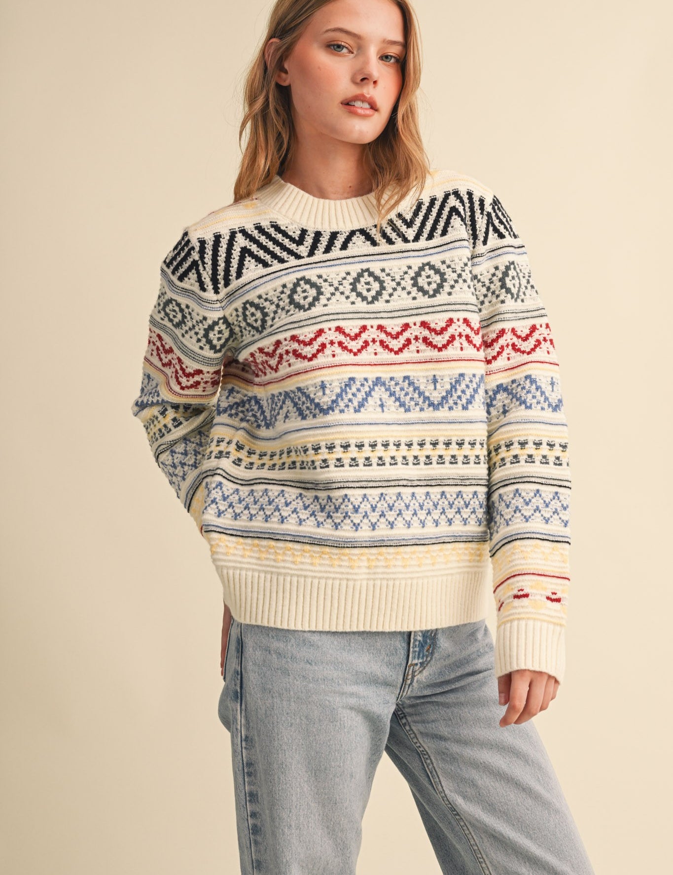 Pattern Journal Geometric Knit Sweater in Off White - product photo 3