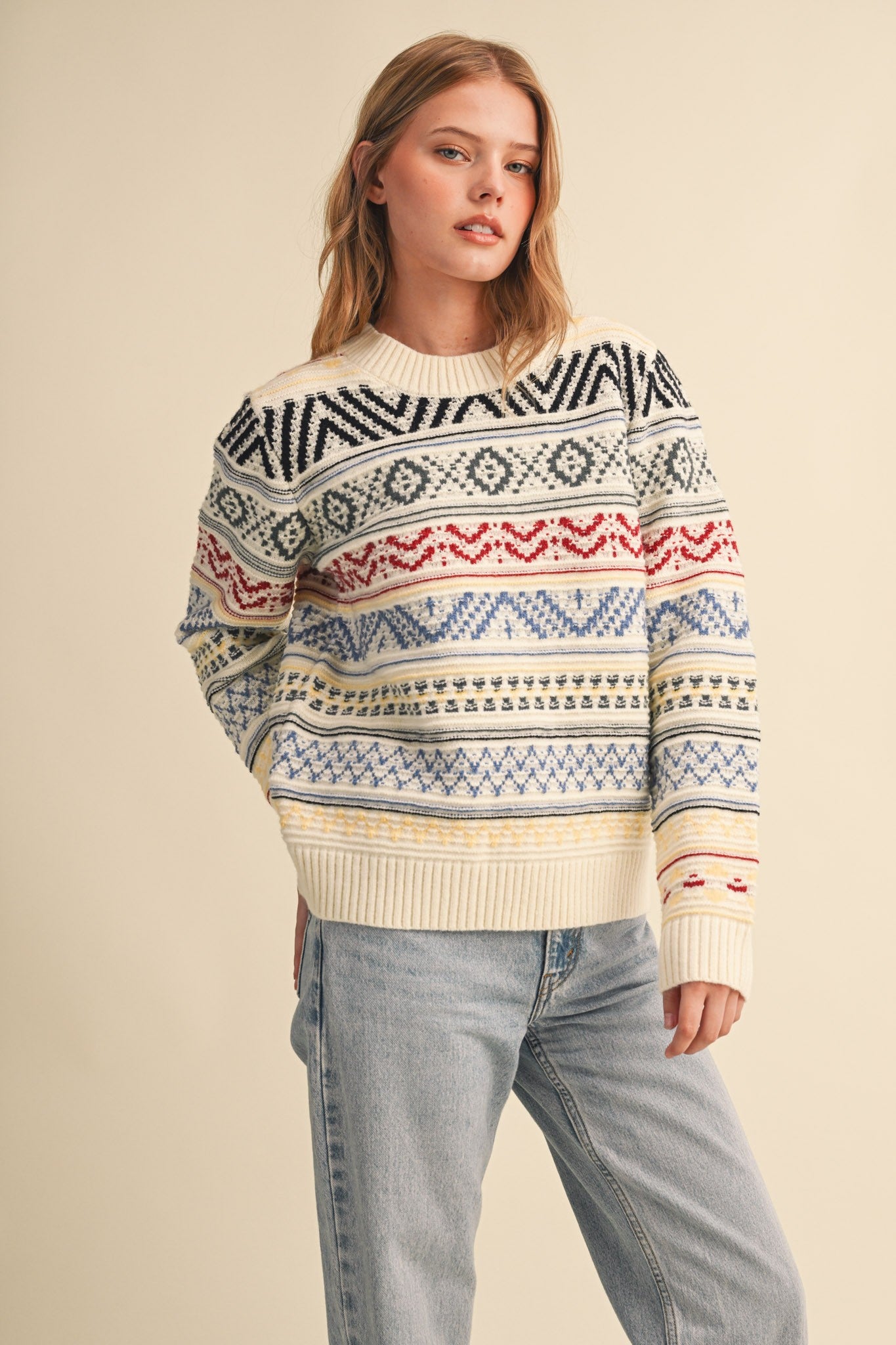 Pattern Journal Geometric Knit Sweater in Off White - product photo 3