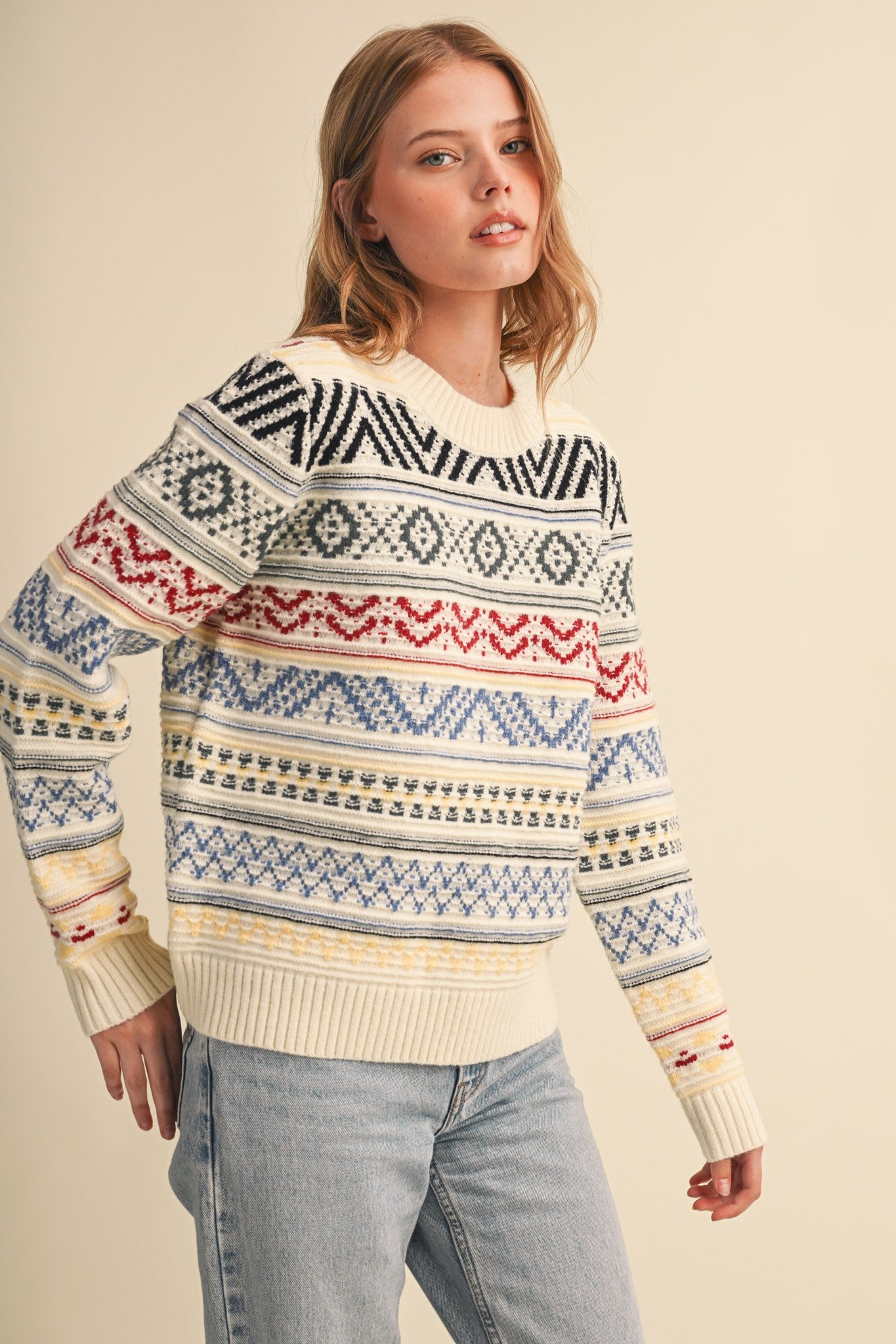 Pattern Journal Geometric Knit Sweater in Off White - product photo 4