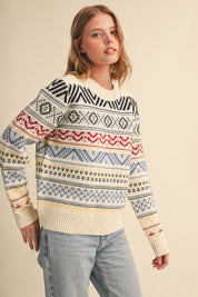 Pattern Journal Geometric Knit Sweater in Off White - product photo 4