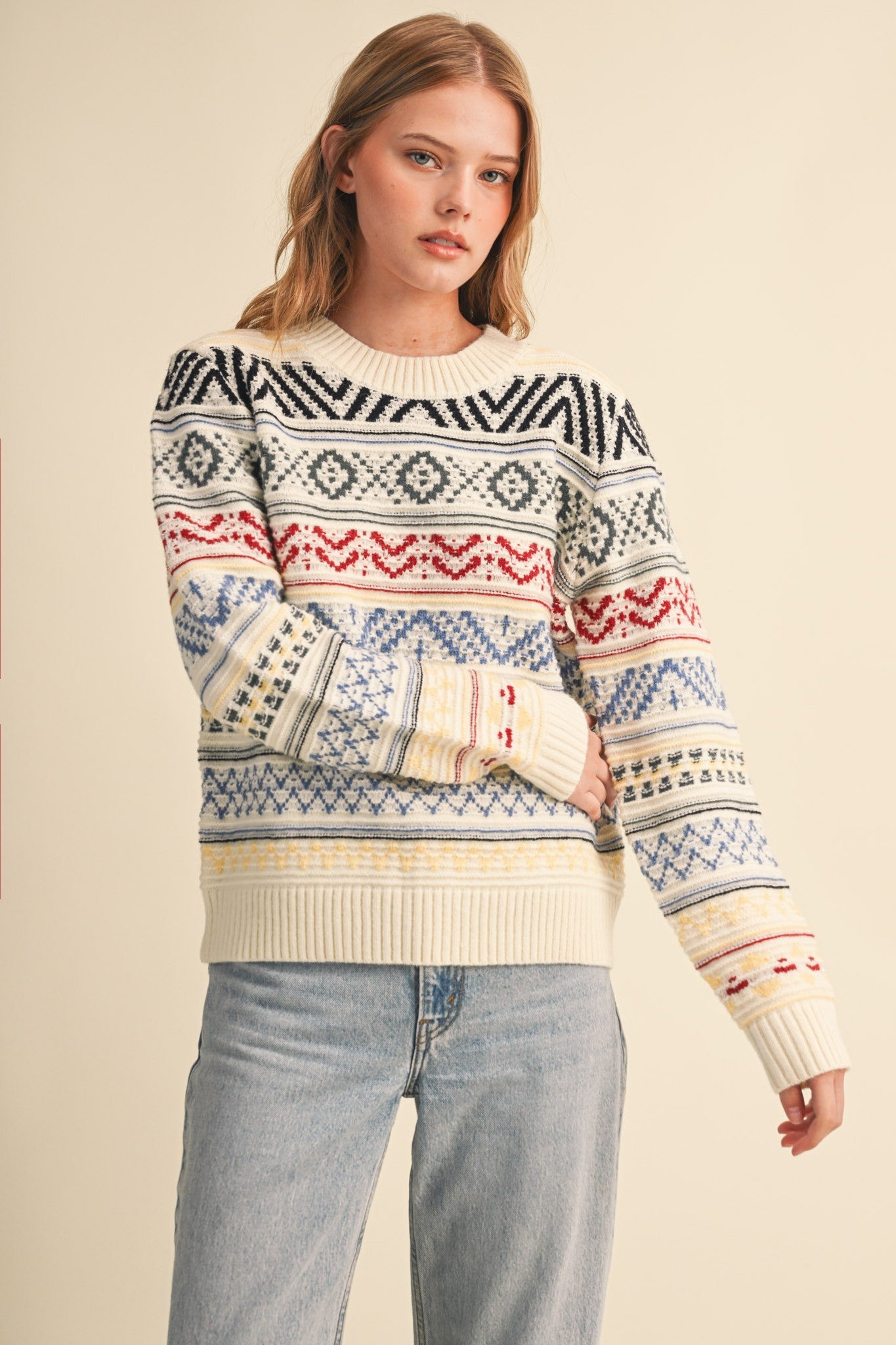 Pattern Journal Geometric Knit Sweater in Off White - product photo 5