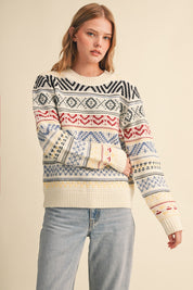 Pattern Journal Geometric Knit Sweater in Off White - product photo 5