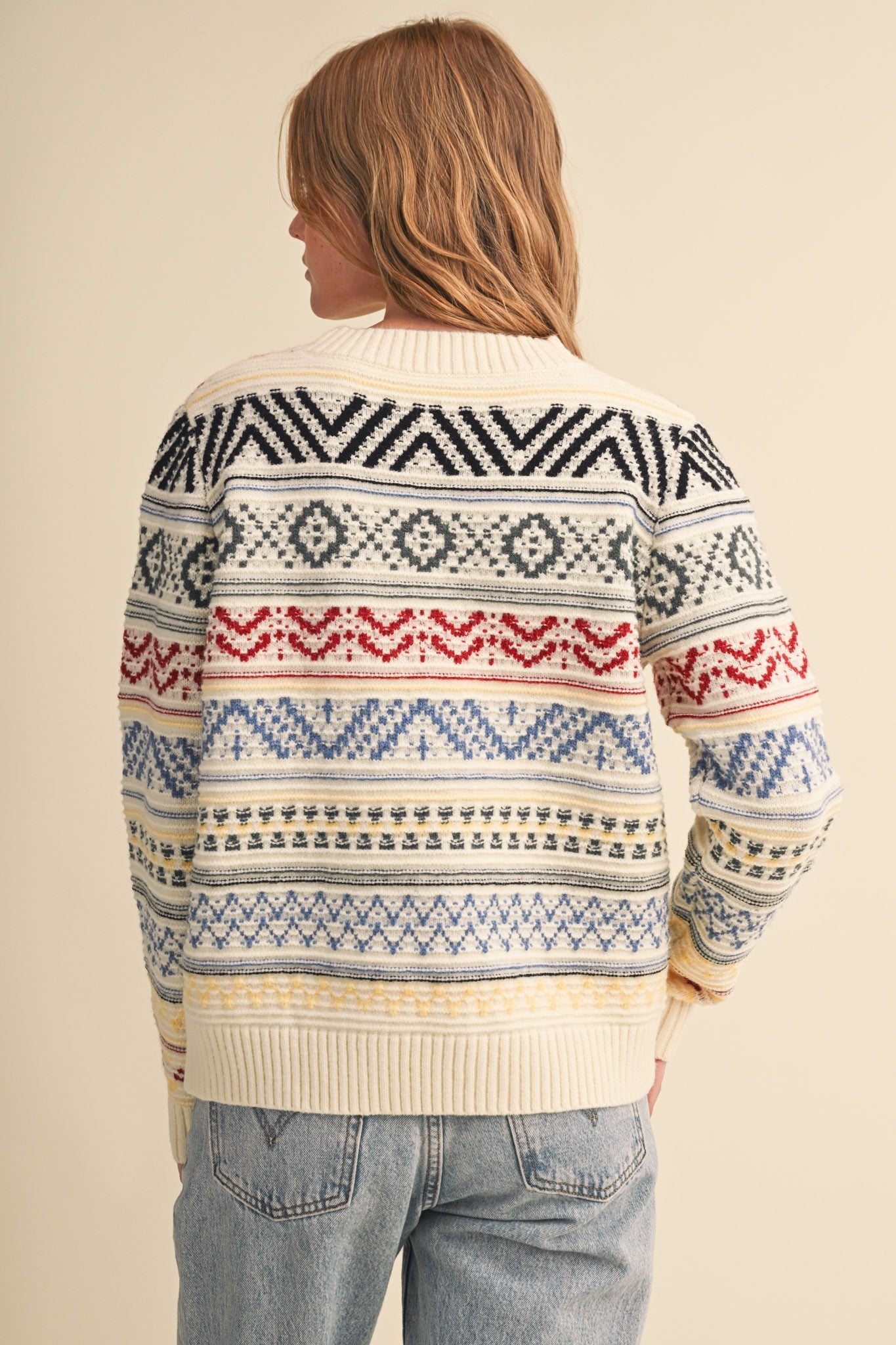 Pattern Journal Geometric Knit Sweater in Off White - product photo 6