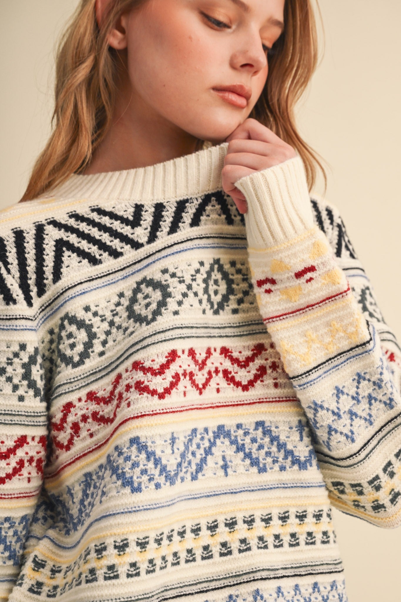 Pattern Journal Geometric Knit Sweater in Off White - product photo 7