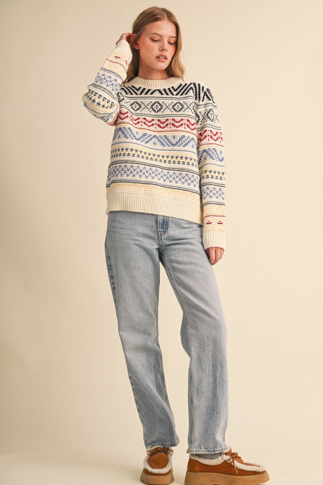 Pattern Journal Geometric Knit Sweater in Off White - product photo 8