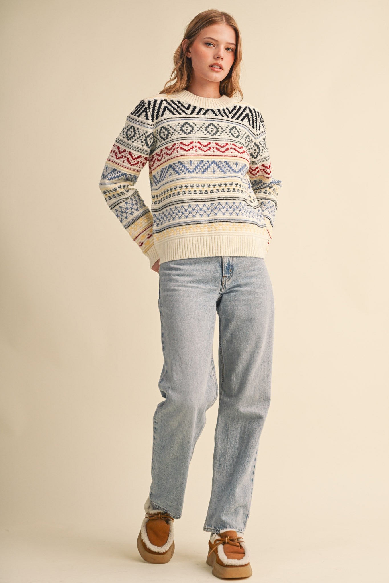 Pattern Journal Geometric Knit Sweater in Off White - product photo 9