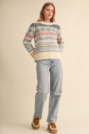Pattern Journal Geometric Knit Sweater in Off White - product photo 9