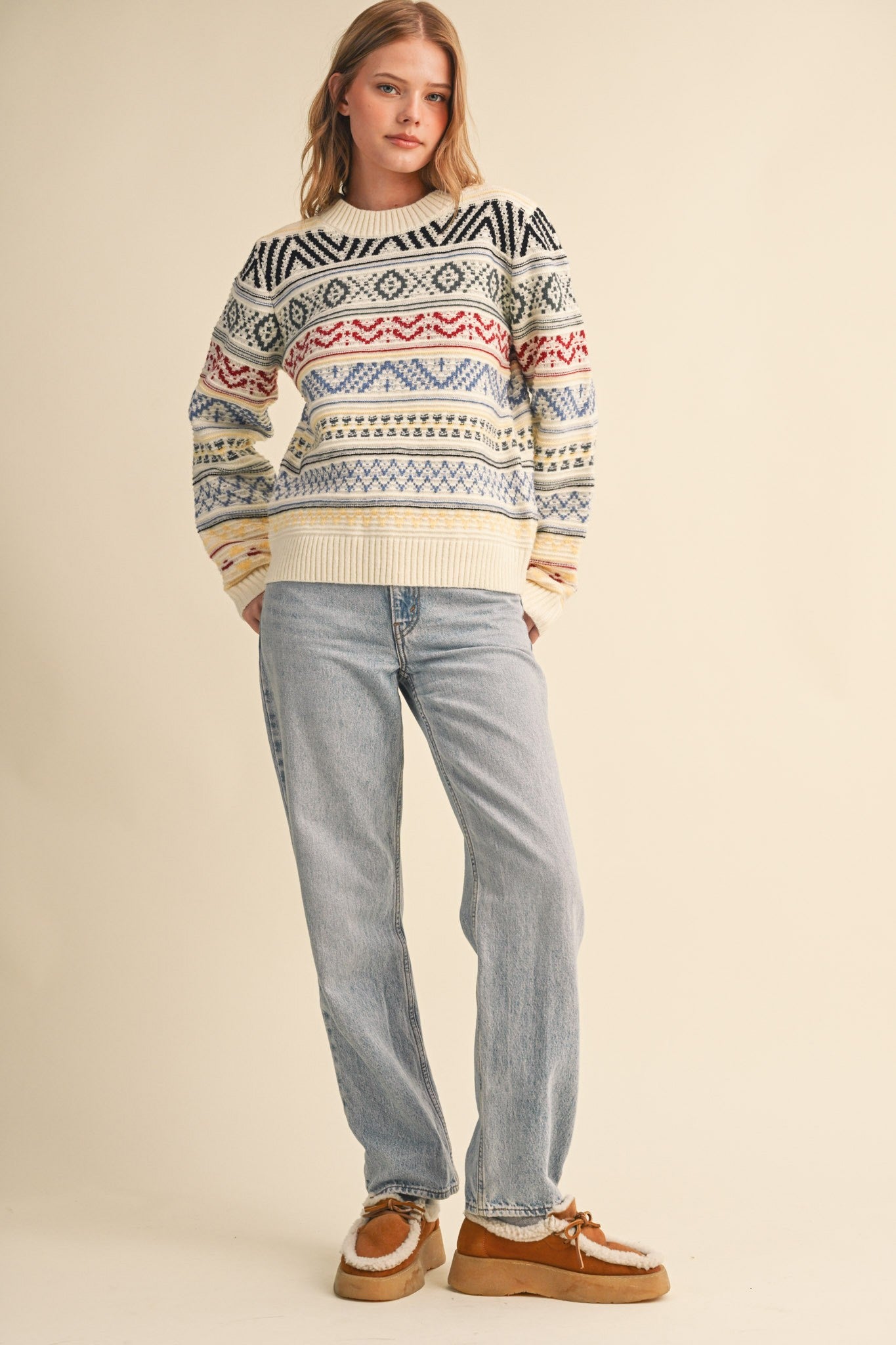 Pattern Journal Geometric Knit Sweater in Off White - product photo 10