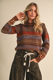 Pattern Journal Geometric Knit Sweater in Toffee - product photo 2