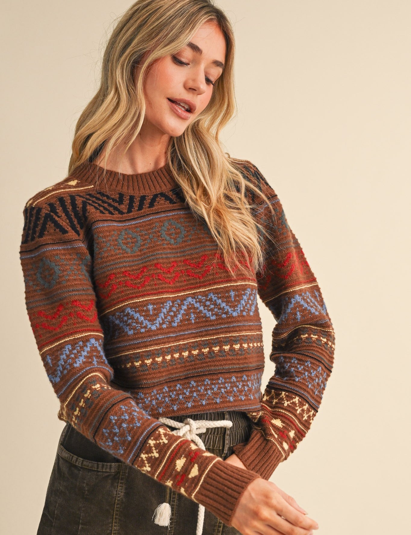Pattern Journal Geometric Knit Sweater in Toffee - product photo 3