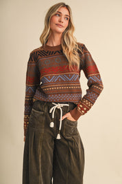 Pattern Journal Geometric Knit Sweater in Toffee - product photo 4