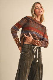 Pattern Journal Geometric Knit Sweater in Toffee - product photo 5