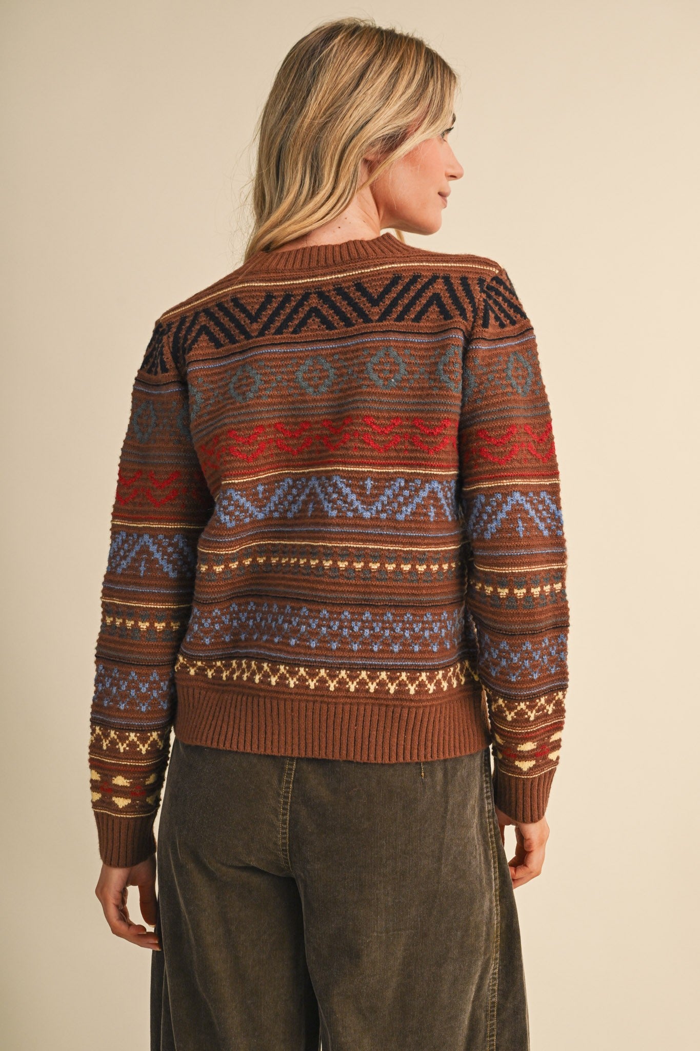 Pattern Journal Geometric Knit Sweater in Toffee - product photo 7