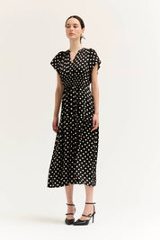 Patternday Ruffle Satin Midi Dress in Black Ivory, photo 4