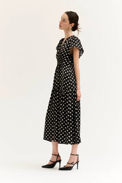 Patternday Ruffle Satin Midi Dress in Black Ivory, photo 5