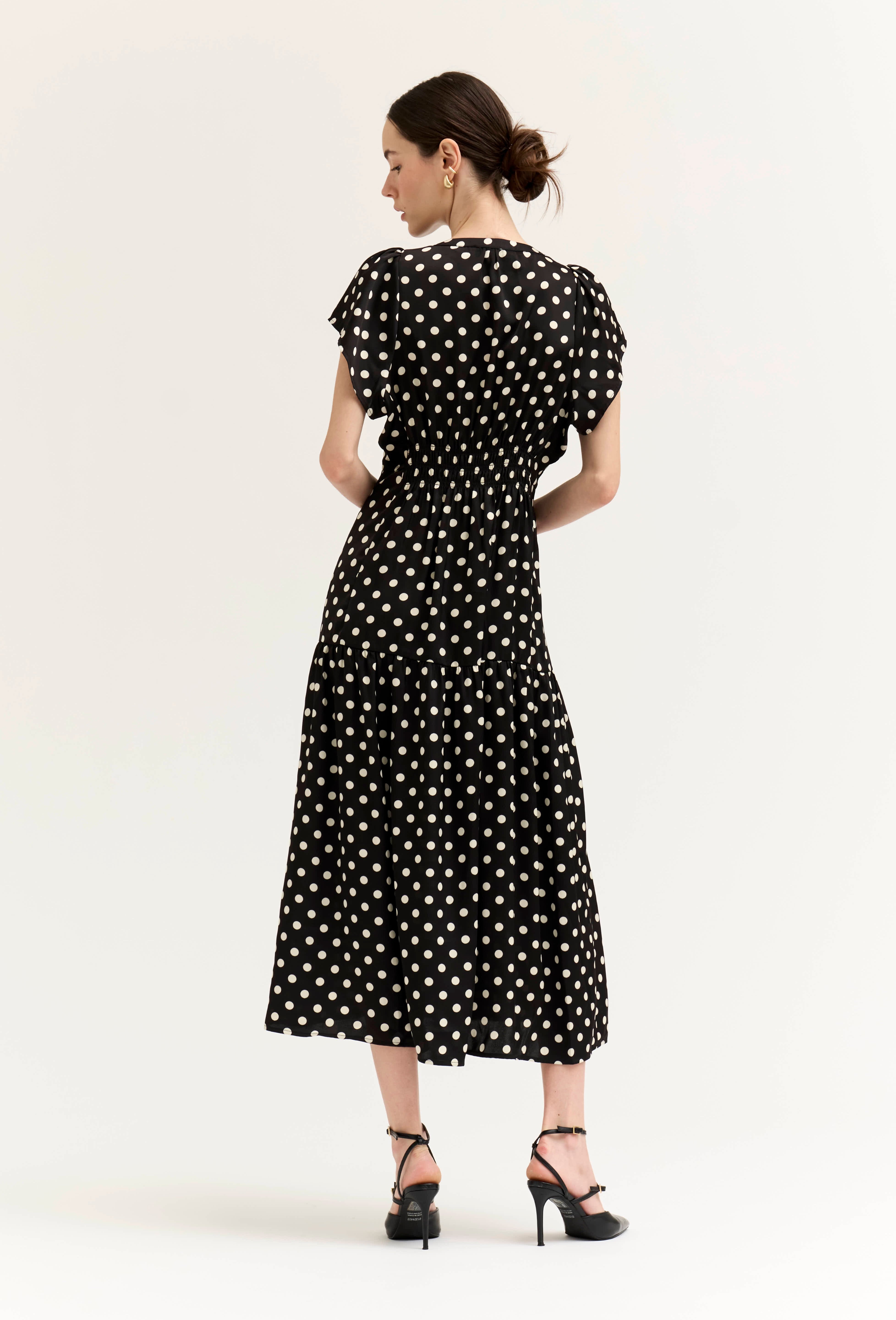 Patternday Ruffle Satin Midi Dress in Black Ivory, photo 6