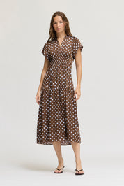 Patternday Ruffle Satin Midi Dress in Brown Blue, photo 2