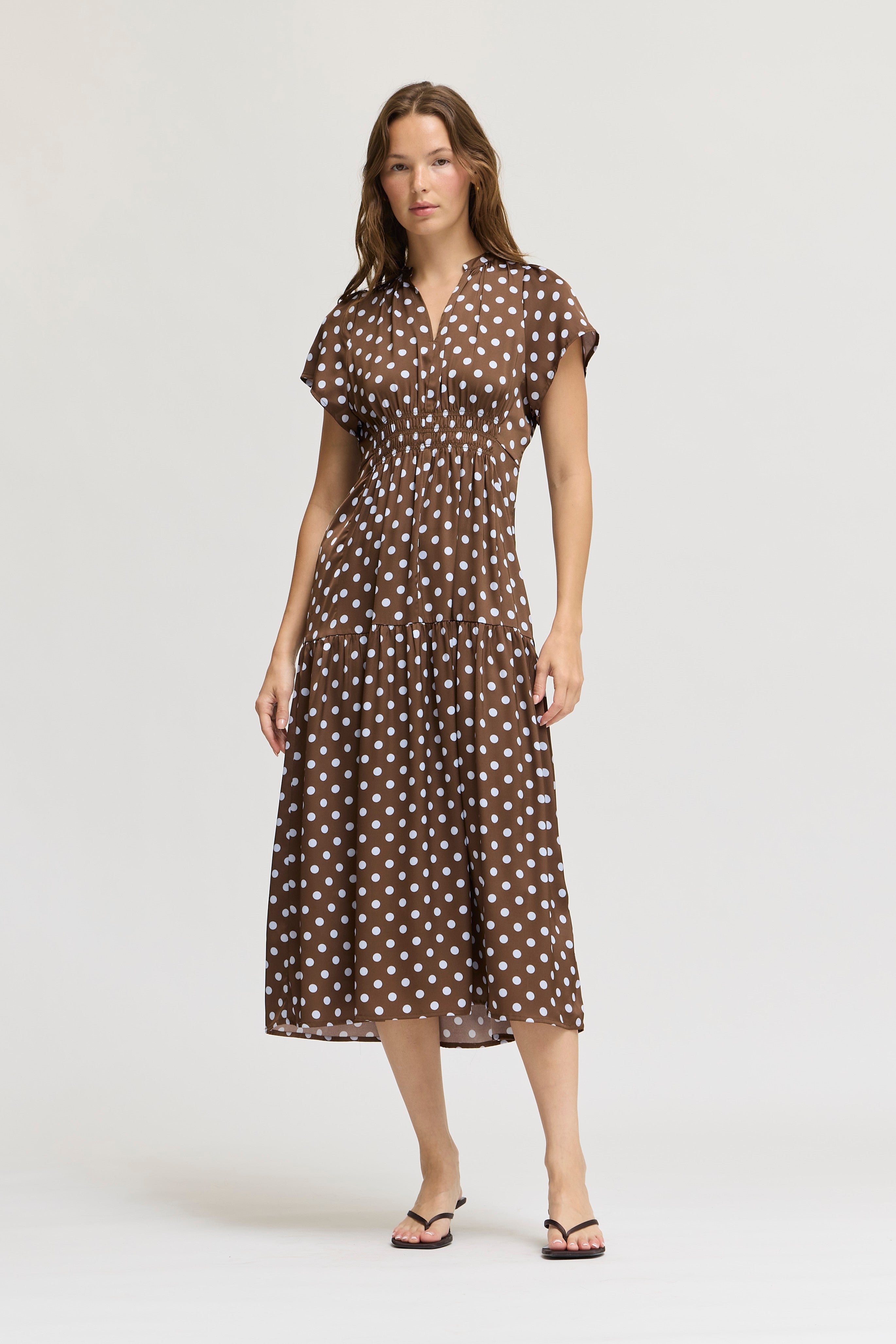 Patternday Ruffle Satin Midi Dress in Brown Blue, photo 2