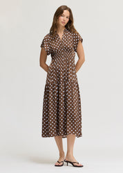 Patternday Ruffle Satin Midi Dress in Brown Blue, photo 3