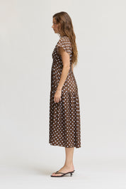 Patternday Ruffle Satin Midi Dress in Brown Blue, photo 5
