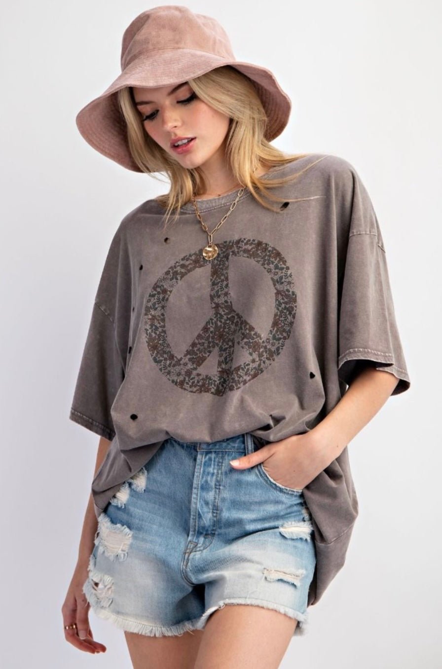 Peace Sign Distressed Graphic Tee - Westly