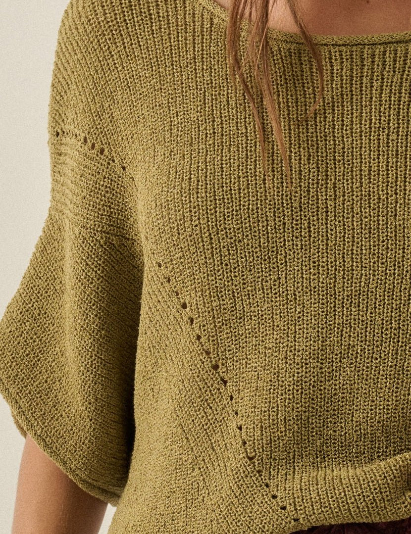 Pearce Short-Sleeve Pointelle Ribbed Knit Sweater - Westly