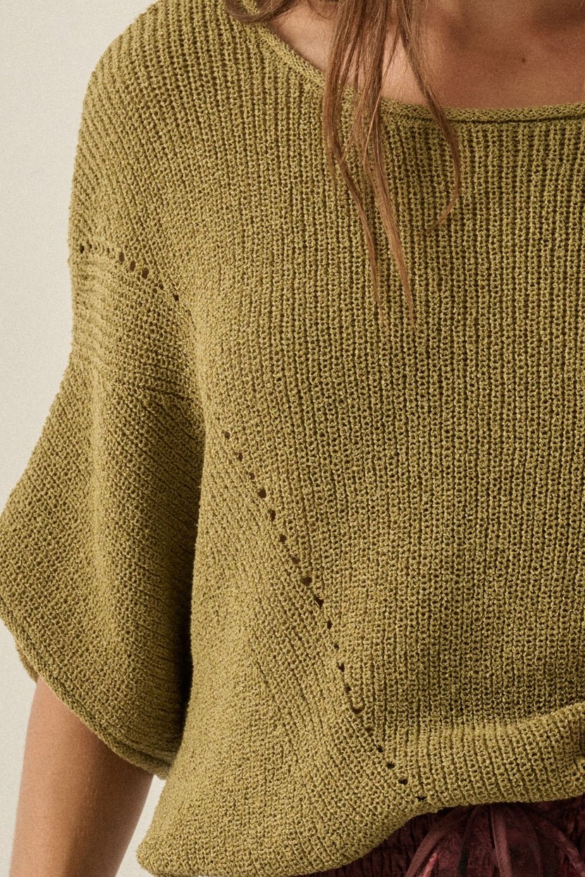 Pearce Short-Sleeve Pointelle Ribbed Knit Sweater - Westly