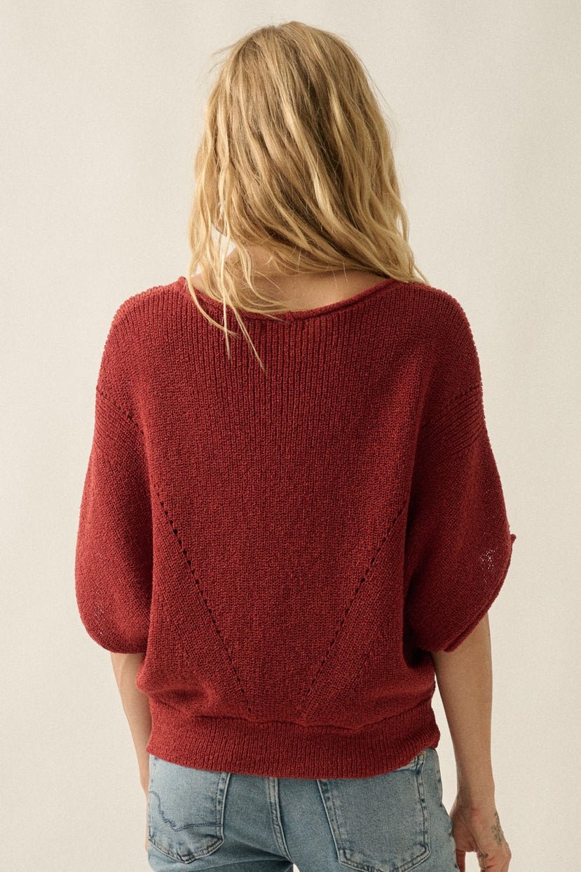 Pearce Short-Sleeve Pointelle Ribbed Knit Sweater - Westly