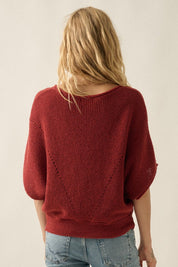 Pearce Short-Sleeve Pointelle Ribbed Knit Sweater - Westly