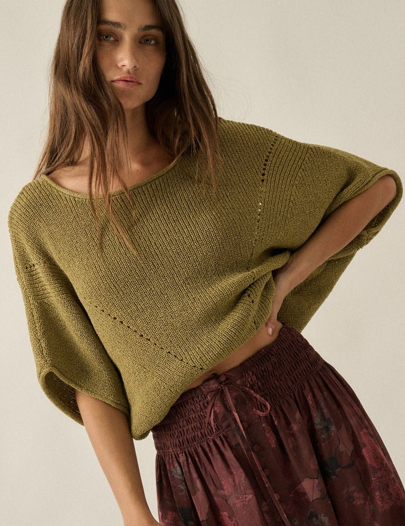 Pearce Short-Sleeve Pointelle Ribbed Knit Sweater - Westly