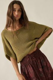 Pearce Short-Sleeve Pointelle Ribbed Knit Sweater - Westly