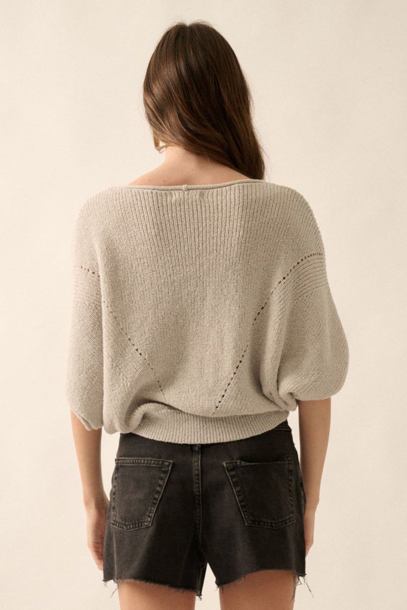 Pearce Short-Sleeve Pointelle Ribbed Knit Sweater - Westly