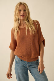 Pearce Short-Sleeve Pointelle Ribbed Knit Sweater - Westly