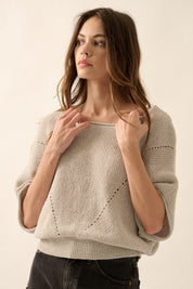 Pearce Short-Sleeve Pointelle Ribbed Knit Sweater - Westly