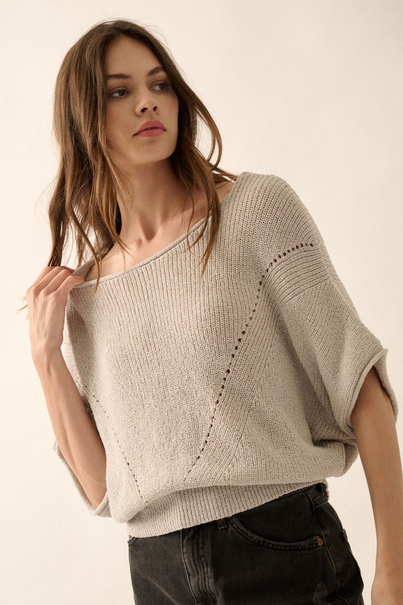 Pearce Short-Sleeve Pointelle Ribbed Knit Sweater - Westly