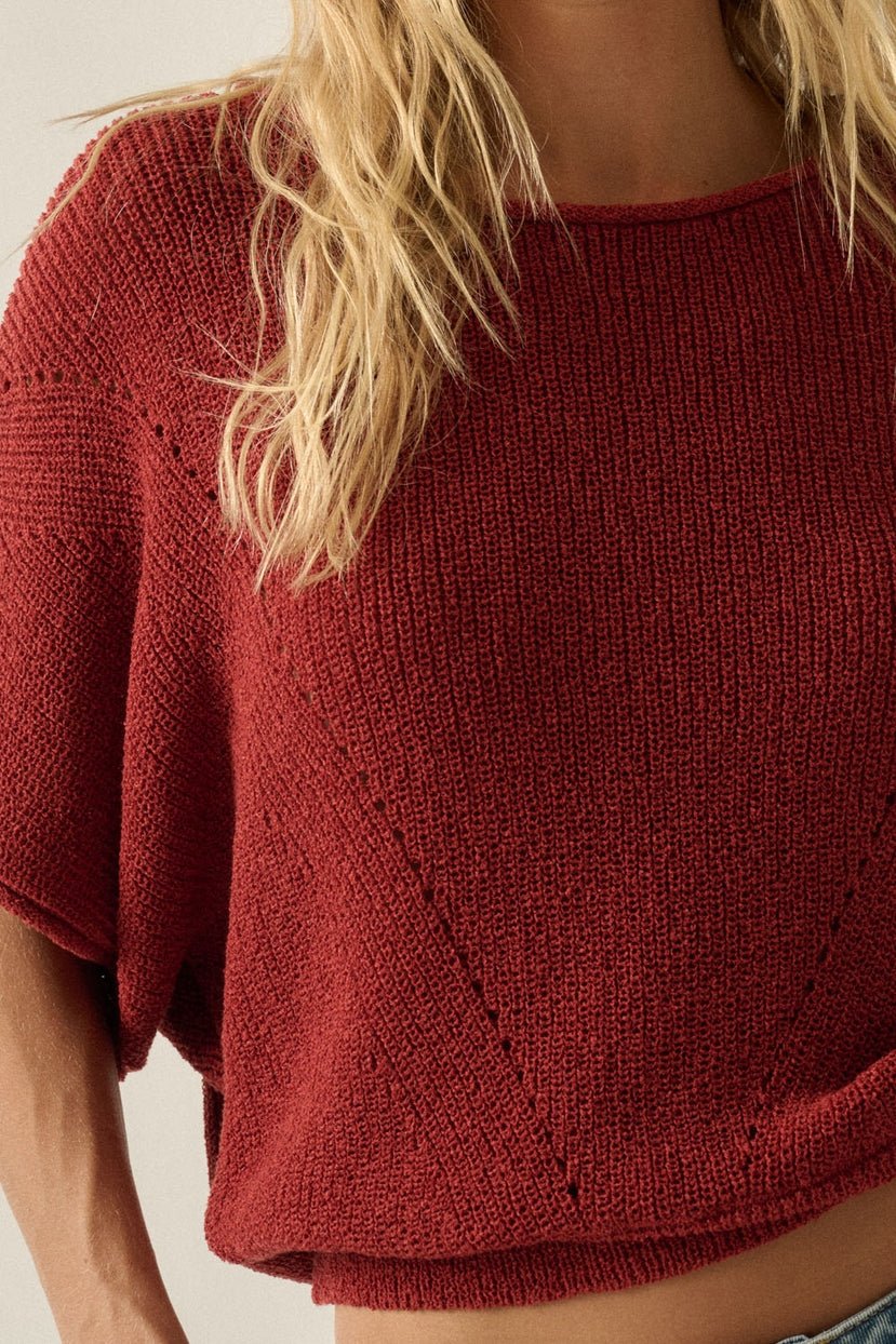 Pearce Short-Sleeve Pointelle Ribbed Knit Sweater - Westly