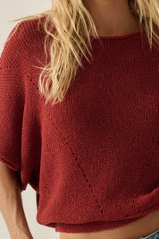 Pearce Short-Sleeve Pointelle Ribbed Knit Sweater - Westly