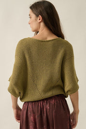 Pearce Short-Sleeve Pointelle Ribbed Knit Sweater - Westly