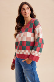 Peppermint Plaid Multi-Checkerboard Sweater - Westly