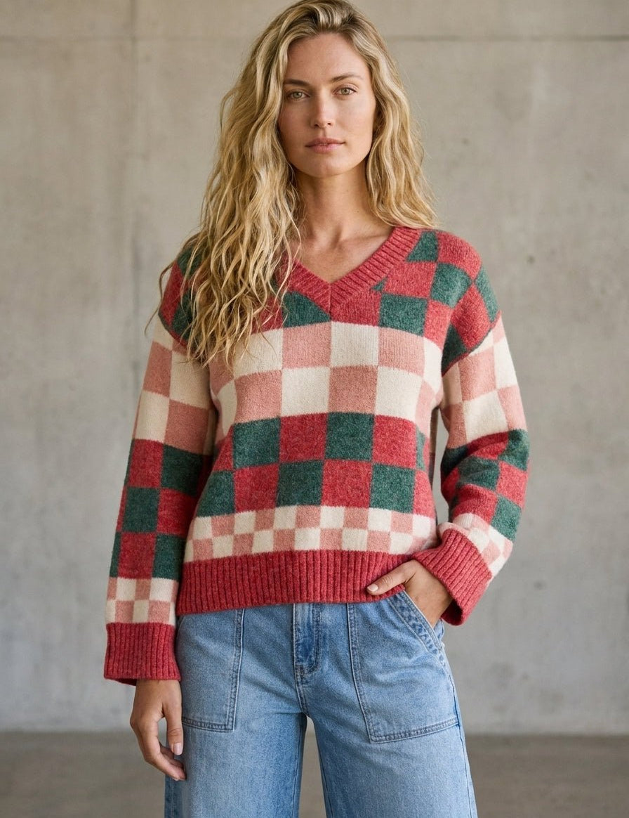 Peppermint Plaid Multi-Checkerboard Sweater - Westly