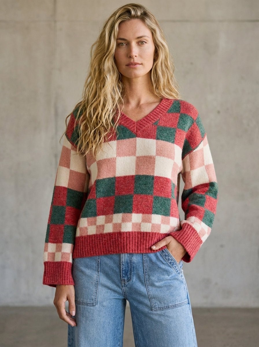 Peppermint Plaid Multi-Checkerboard Sweater - Westly