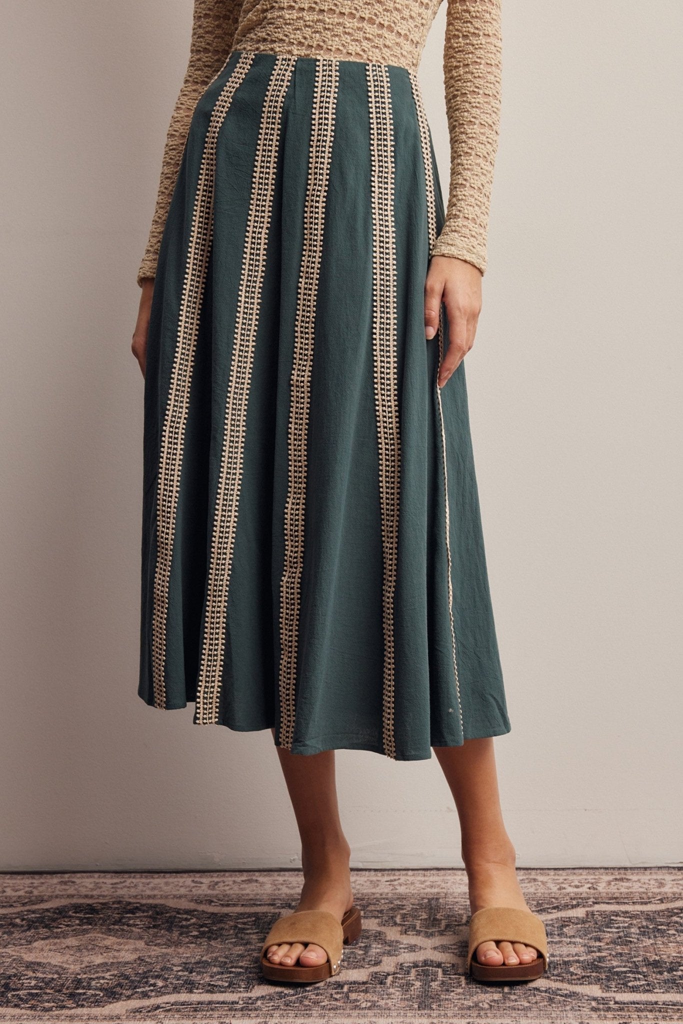 Peregrine Embroidered Stripe Midi Skirt - Westly