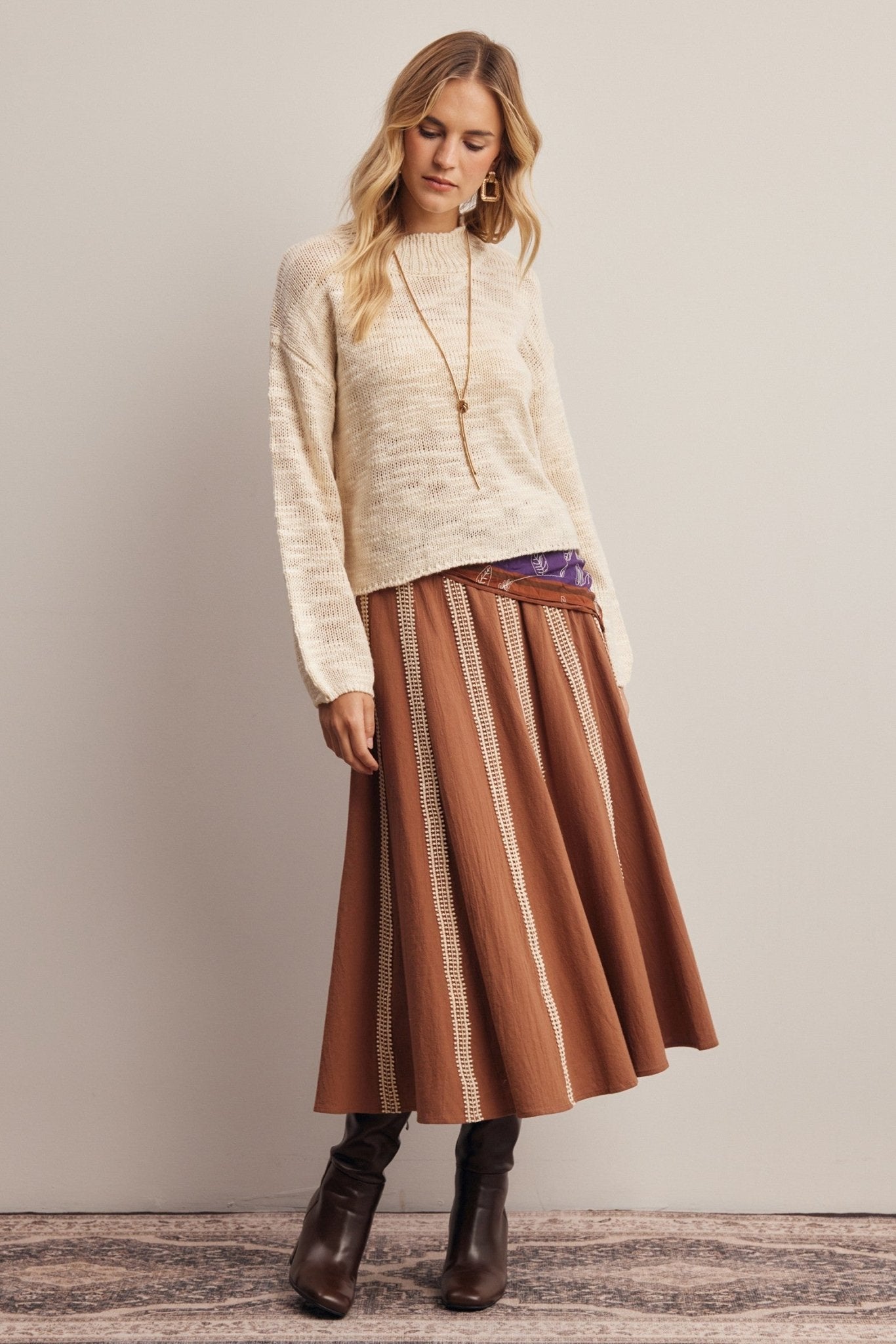 Peregrine Embroidered Stripe Midi Skirt - Westly
