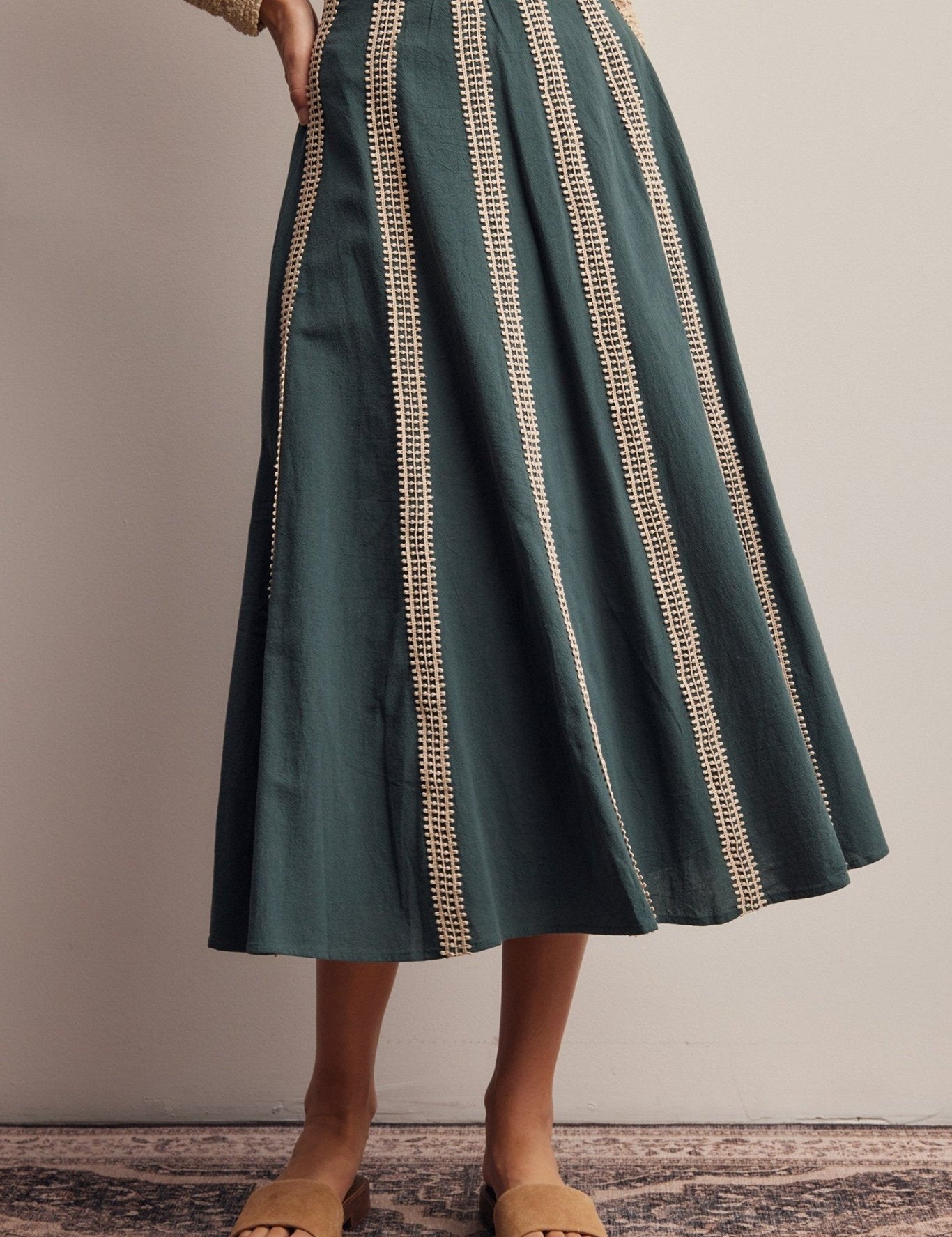 Peregrine Embroidered Stripe Midi Skirt - Westly